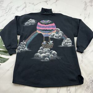 ProSpirit Womens Vintage 90s Hand Painted Sweatshirt Size Xl Black Rainbow